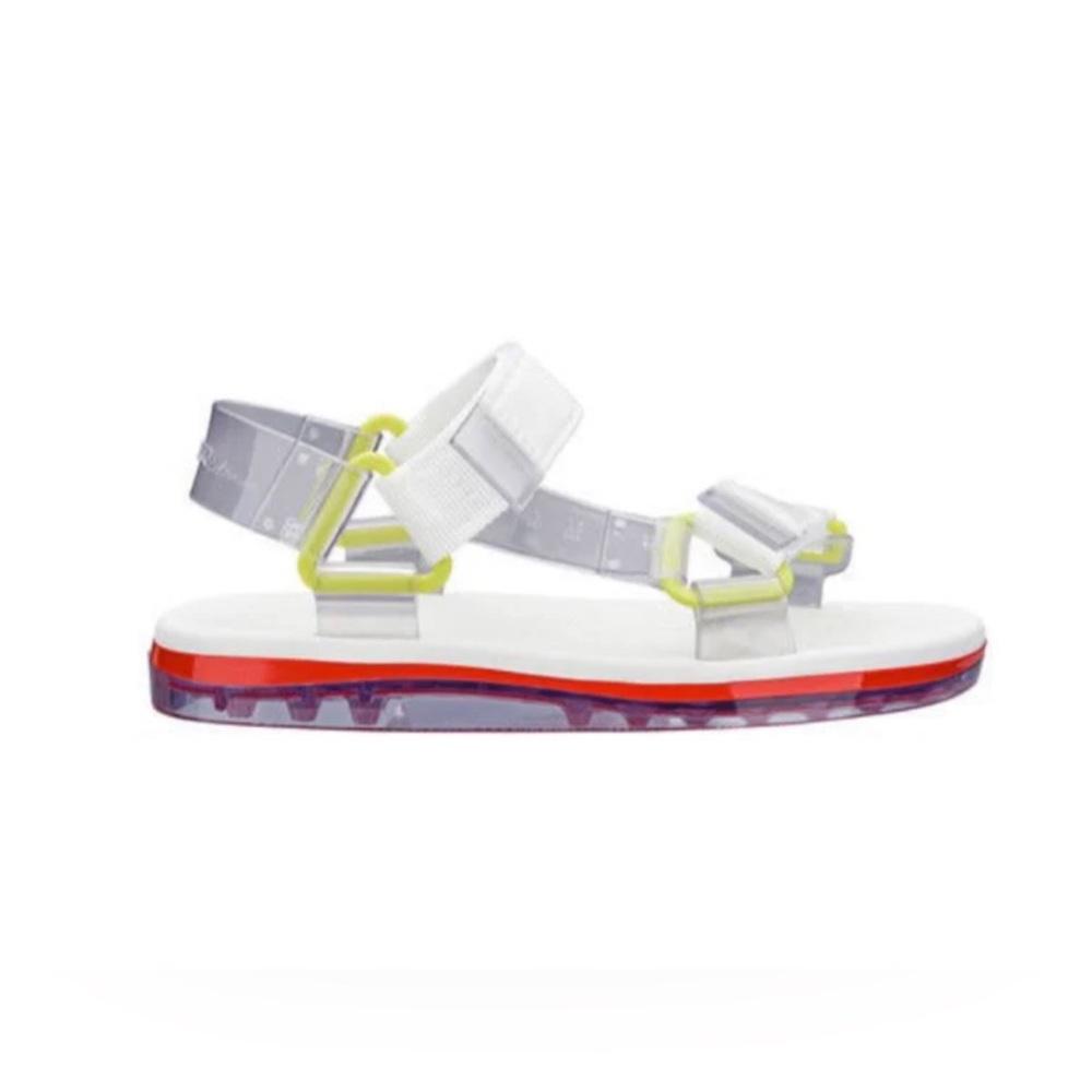 MELISSA WOMEN'S PAPETE + RIDER RUBBER STRAP SANDALS,WHITE/YELLOW,US 7
